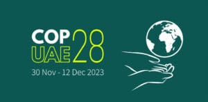 COP28 words on breen background