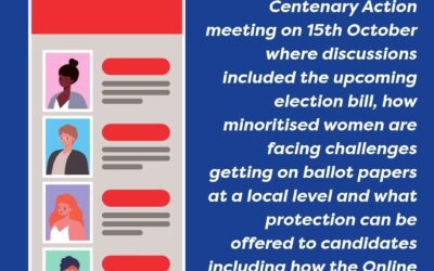 NCWGB’s trustee Alison attended Centenary Action’s meeting to hear about what is being done or can be done to protect candidates in UK elections.