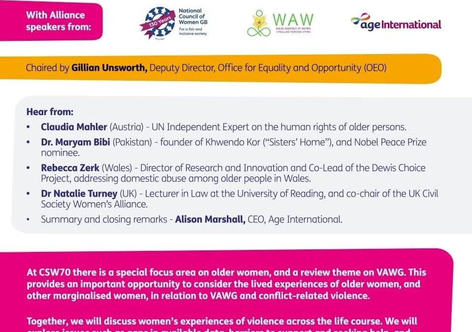 NCW GB is delighted that our representative Dr Natalie Turney will be speaking at the UK led event on Violence Against Women and Girls in New York
